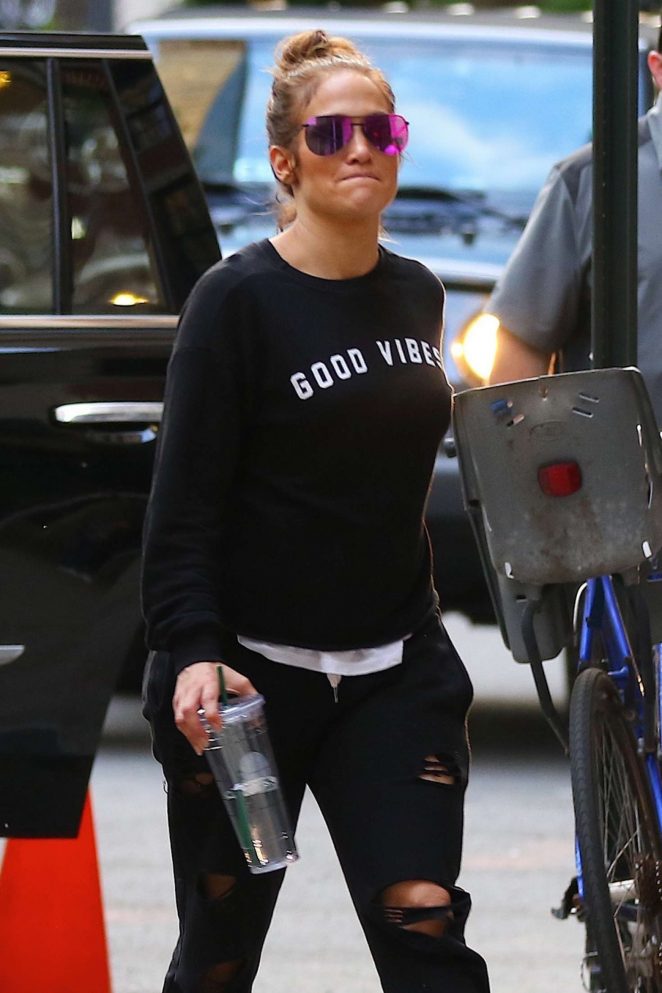 Jennifer Lopez in Ripped Jeans Out in Soho